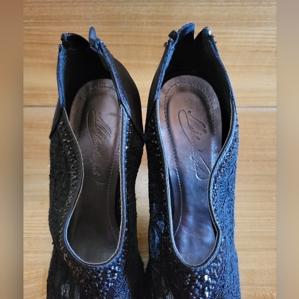 Michelangelo Ayael-9 lace & rhinestone zip up stiletto bootie black 6 - Picture 5 of 8